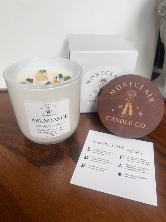 "Abundance" Crystal Intention Candle | Saffron, Jasmine, Abundance Scented | Olive Wax Blend | 11oz