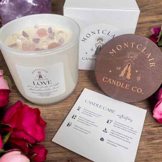 "Love" Crystal Intention Candle | Flower Garden Scented | Olive Wax Blend | 11oz