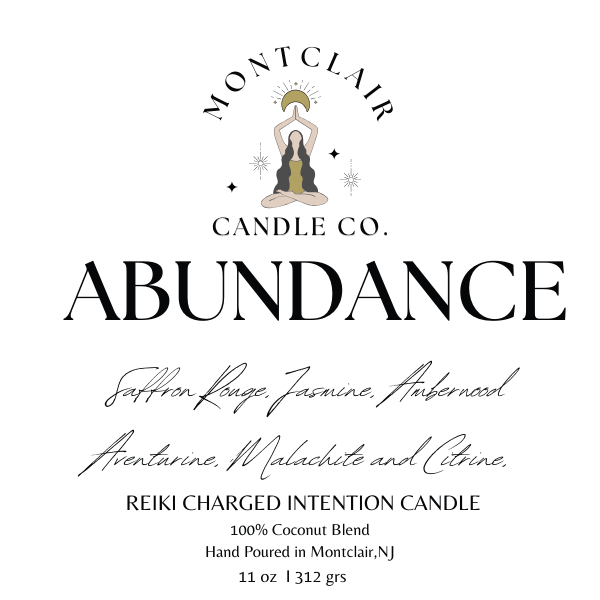 "Abundance" Crystal Intention Candle | Saffron, Jasmine,  Abundance Scented | Olive Wax Blend | 11oz