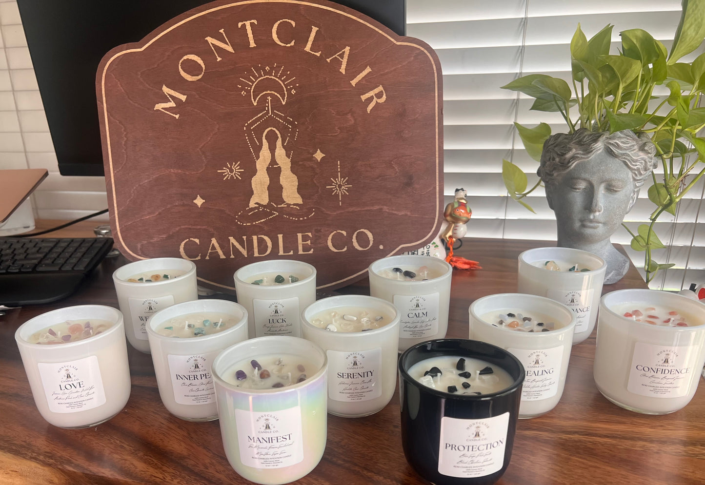 "Focus" Crystal  Intention Candle | Sparking Citrus, Wild Peony, Nutmeg Scented Candle | Olive Wax Blend | 11oz Candle