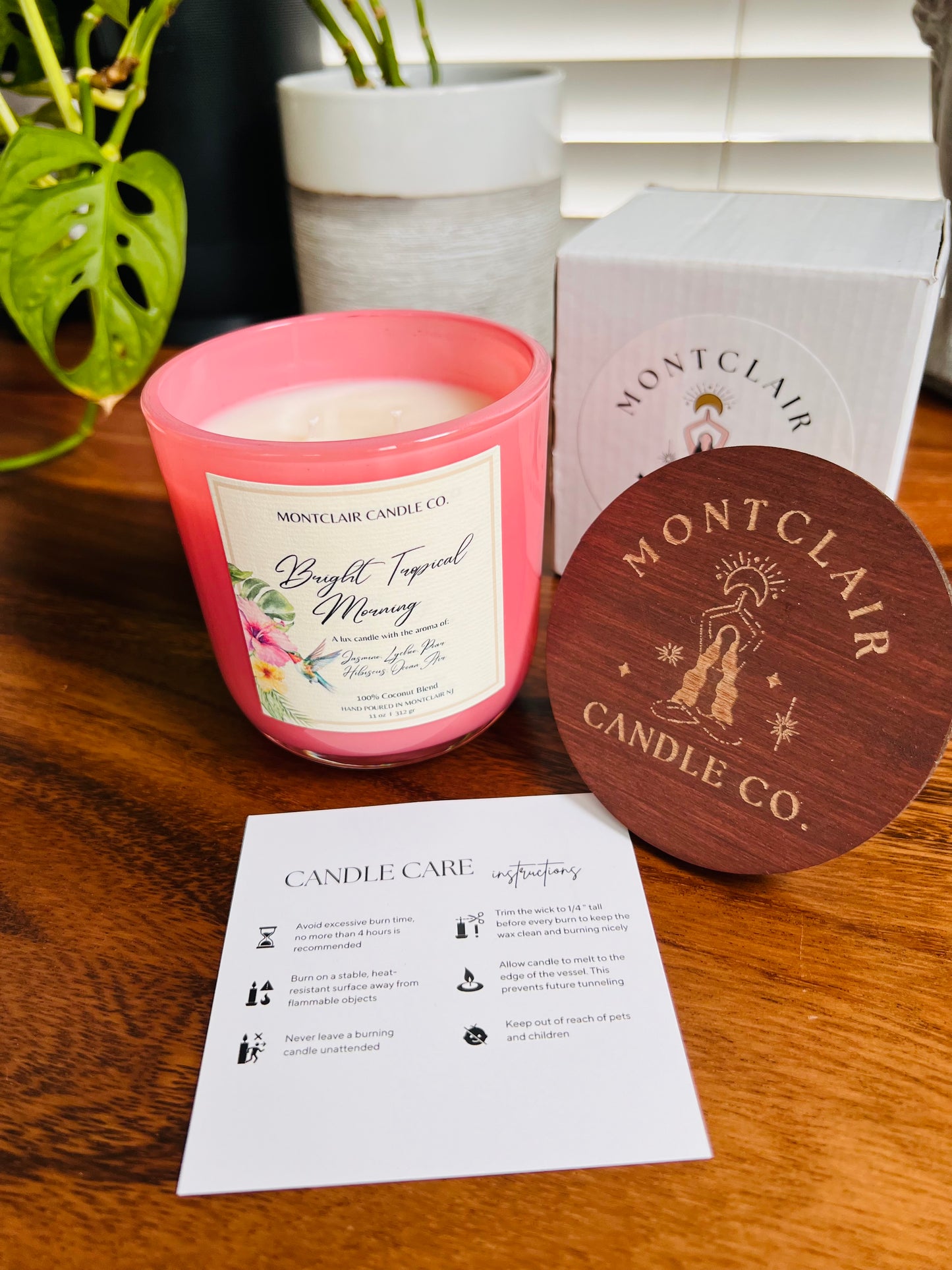 Bright Tropical Mornings Summer Candle | Pink Dragonfruit, Lychee & Brazilian Jasmine | Olive Coconut Wax | Montclair Candle Co.   |  11 oz