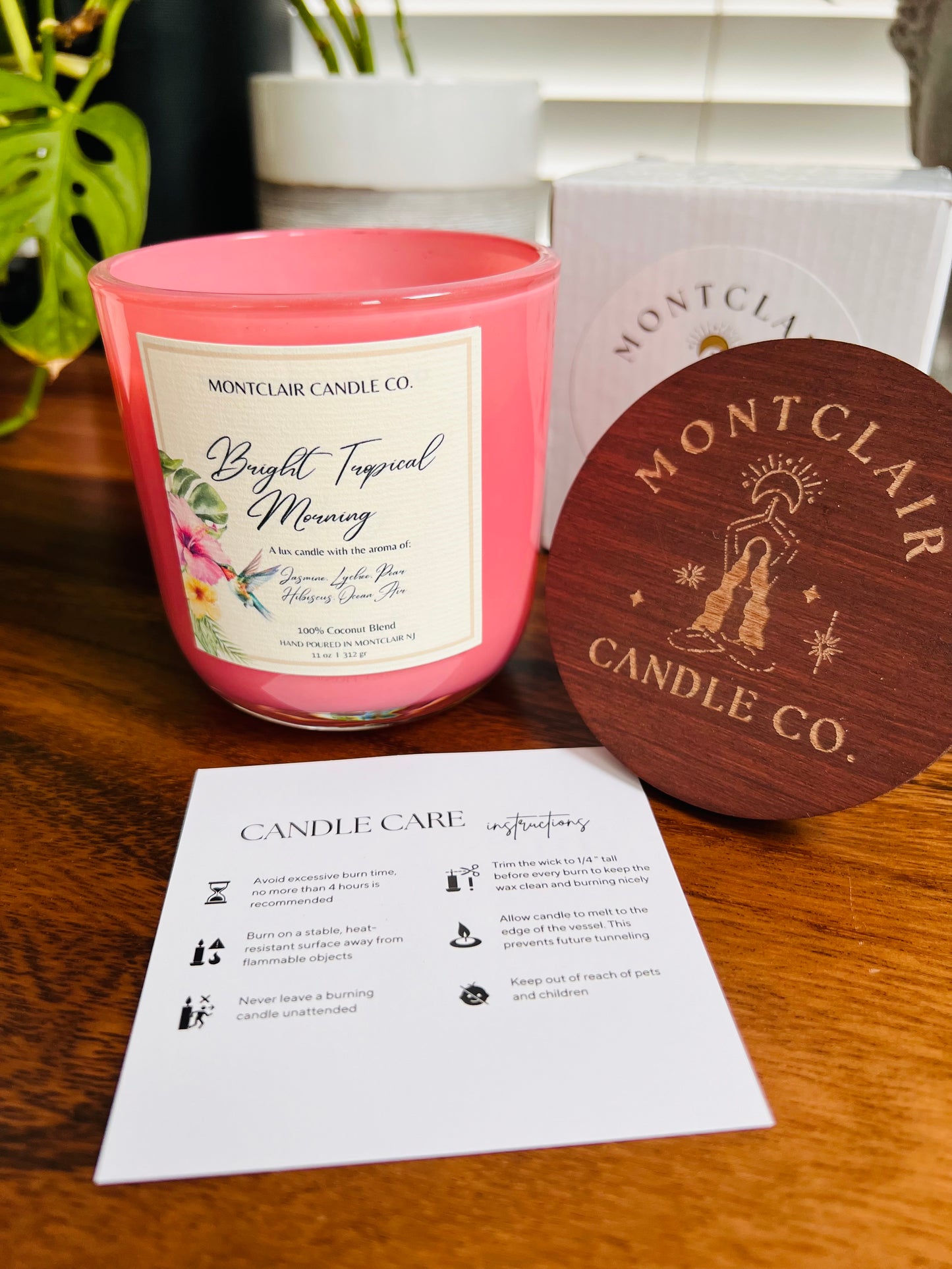Bright Tropical Mornings Summer Candle | Pink Dragonfruit, Lychee & Brazilian Jasmine | Olive Coconut Wax | Montclair Candle Co.   |  11 oz
