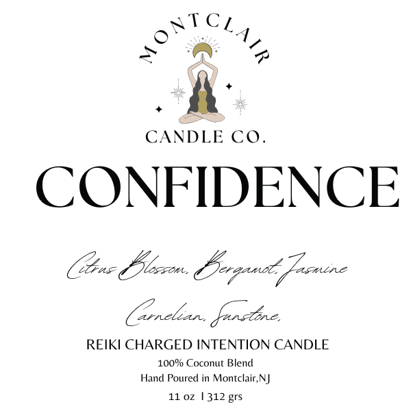 "Confidence" Crystal Intention Candle | Bergamot Jasmine Scented | Olive Wax Blend | 11oz