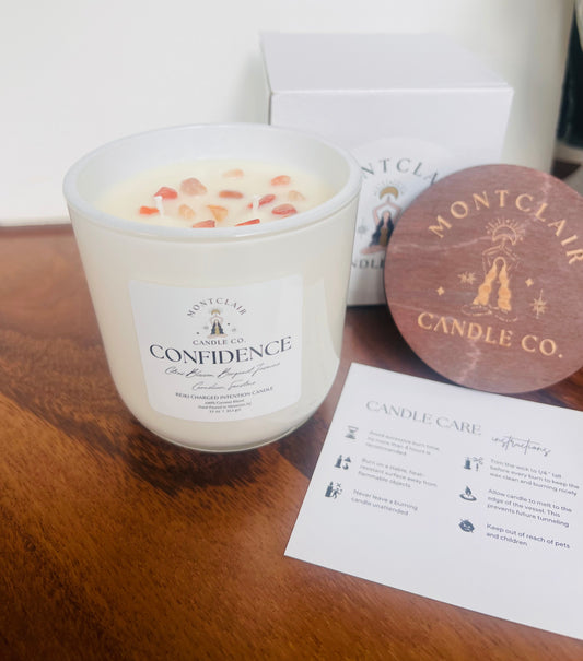 "Confidence" Crystal Intention Candle | Bergamot Jasmine Scented | Olive Wax Blend | 11oz