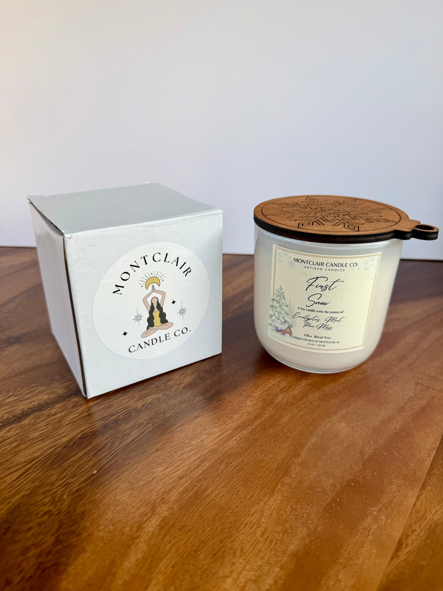 "First Snow" Limited Edition  Ornament Lids Candle |  Eucalyptus, Mint, Pine Scented Holiday Candle | Olive  Wax Blend Candle | 11oz