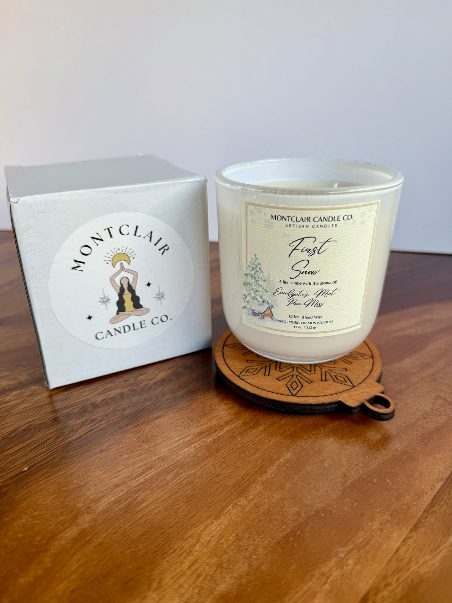 "First Snow" Limited Edition  Ornament Lids Candle |  Eucalyptus, Mint, Pine Scented Holiday Candle | Olive  Wax Blend Candle | 11oz