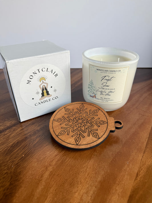 "First Snow" Limited Edition  Ornament Lids Candle |  Eucalyptus, Mint, Pine Scented Holiday Candle | Olive  Wax Blend Candle | 11oz