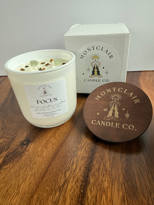 "Focus" Crystal  Intention Candle | Citrus Scented Candle | Olive Wax Blend | 11oz Candle