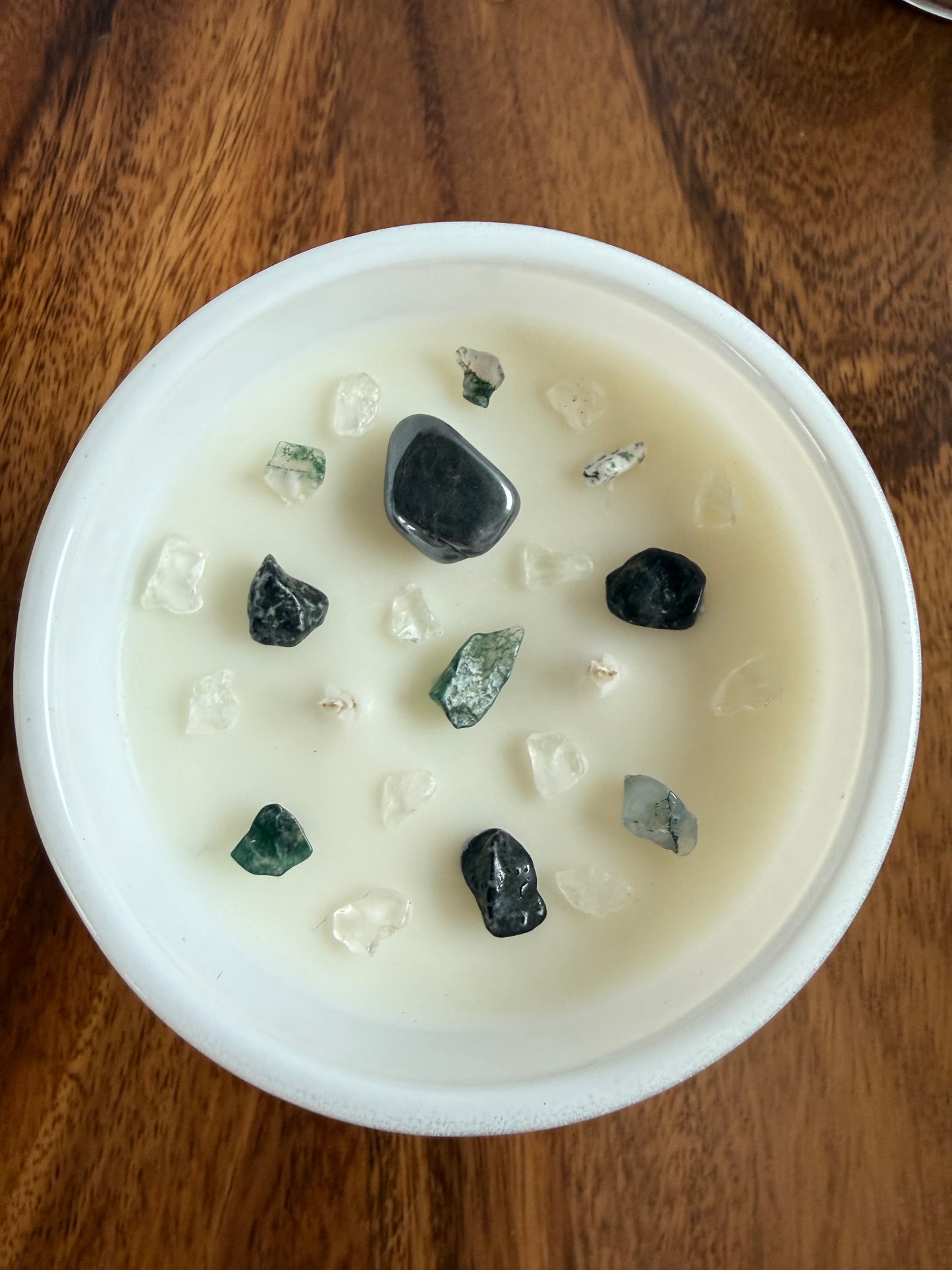 "Grounding" Crystal Intention Candle  | Petrichor Rain, Sage, Ozone, Moss Scented | Olive Wax Blend| 11oz