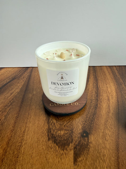 "Devotion" Crystal Intention Candle  | Rosehips, Santal  and Vetiver Scented | Olive Wax Blend | 11oz