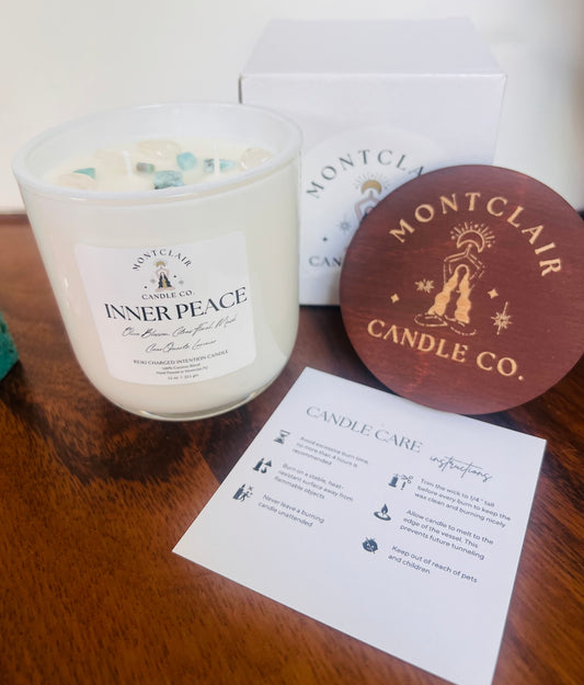 "Inner Peace" Crystal Intention Candle | Olive Blossom Scent  | Olive Wax Blend | 11oz