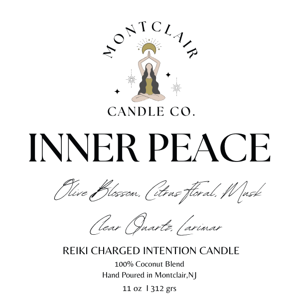 "Inner Peace" Crystal Intention Candle | Olive Blossom Scent  | Olive Wax Blend | 11oz