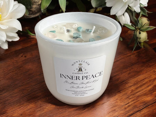 "Inner Peace" Crystal Intention Candle | Olive Blossom Scent  | Olive Wax Blend | 11oz
