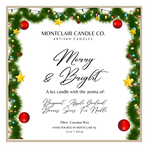 "Merry and Bright" Limited Edition Poinsettia Lid Candle | Candied Orange, Apples, Cinnamon Scented   | Olive Wax Blend  | Christmas Candle | 11 oz