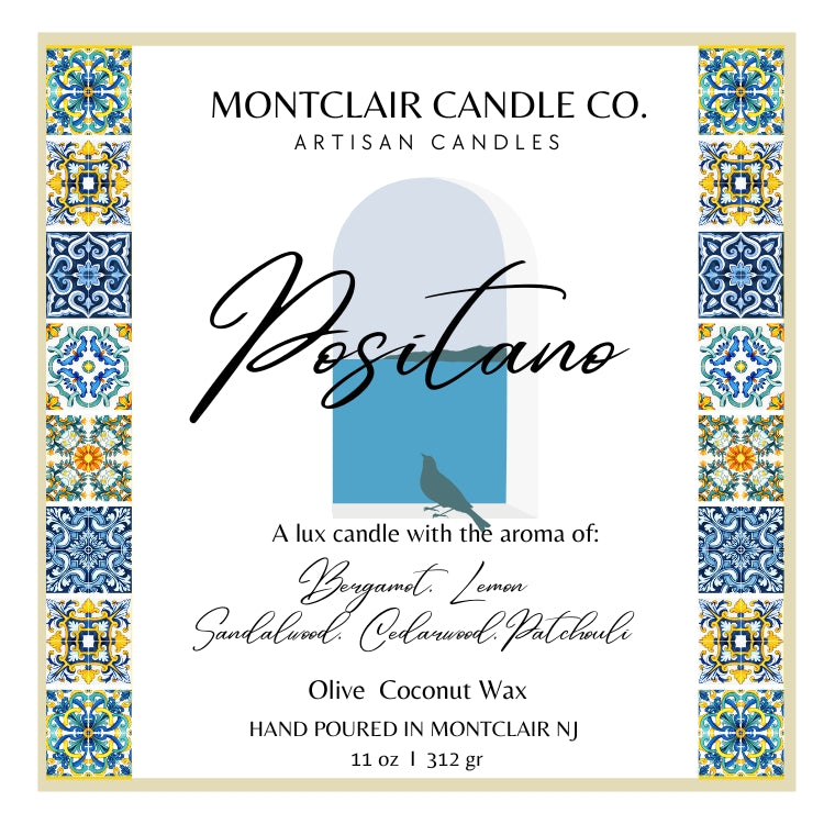 Positano Summer Luxury Candle | Bergamot, Lime Zest & Sandalwood | Olive Coconut Wax | Montclair Candle Co.| 11 oz