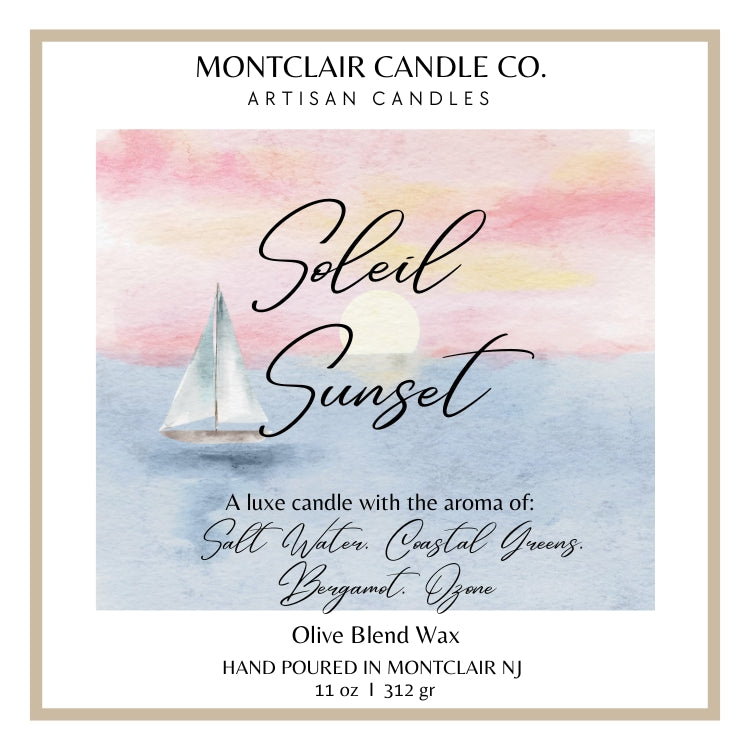 "Soleil Sunset" Summer Coastal Candle | Ocean Breeze, Bergamot & Coastal Woods | Olive Coconut Wax | Montclair Candle Co.| 11 oz