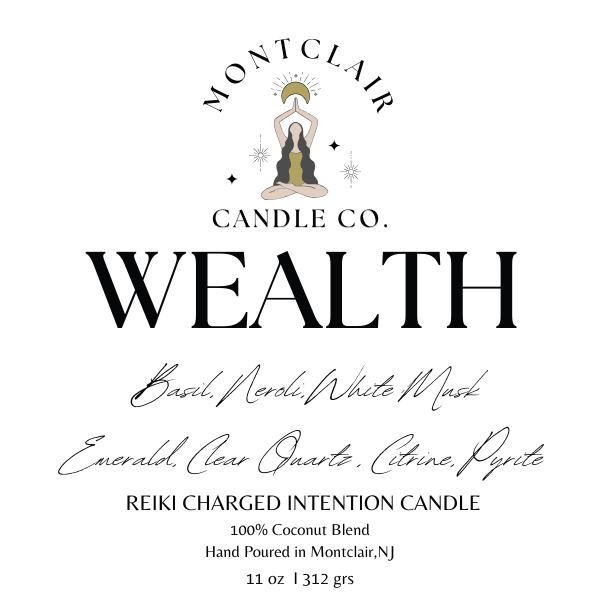"Wealth" Crystal Intention Candle | Basil Neroli Scented | Olive Wax Blend | 11oz